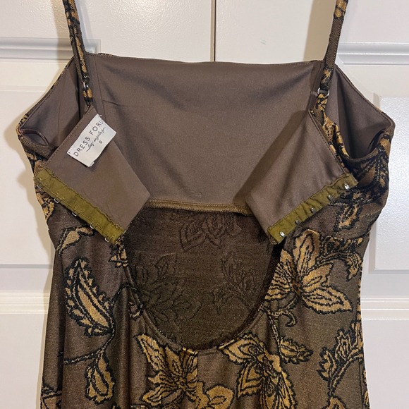 Dress Forum Brown Gold Floral Print Spaghetti Strap Midi Dress, Women's Size S - Picture 7 of 12